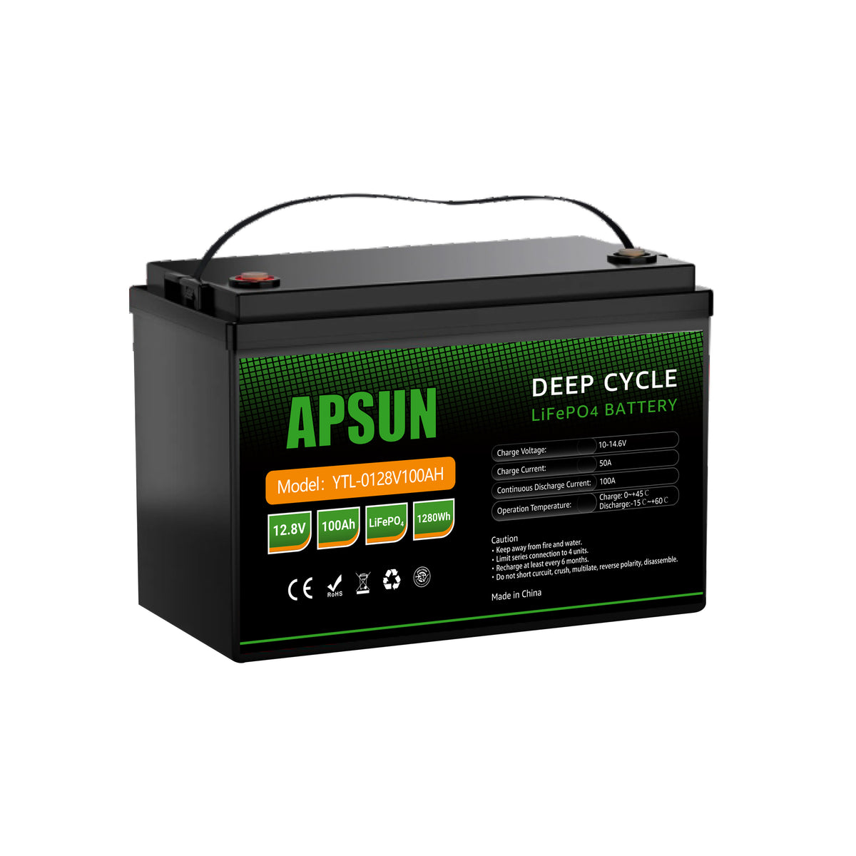 APSUN 12.8V 100Ah Fiber Case LifePO4 Battery